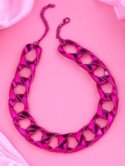 Estele - Metallic Pink Plated Chunky Cuban Designer Necklace for Women