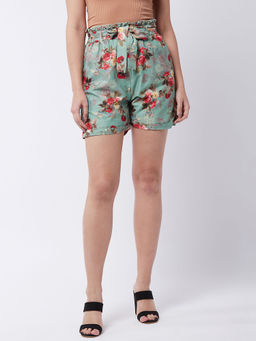 Magre - Green Lurex Printed Shorts