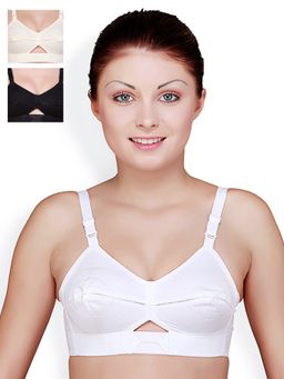 Floret - Pack Of 3 Solid Full Coverage Cotton Bra - Multi-Color