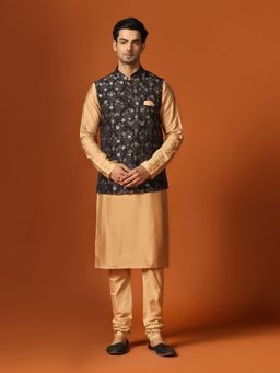 KISAH - Men Black Kurta Jacket Churidar (Set of 3)