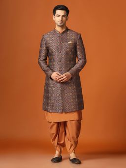 KISAH - Men Maroon Kurta Sherwani Dhoti (Set of 3)