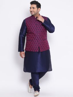 KISAH PLUS - Men Blue Kurta Jacket Churidar (Set of 3)
