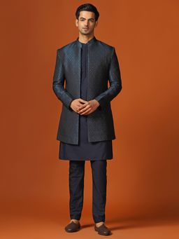 KISAH - Men Blue Kurta Sherwani Trouser (Set of 3)