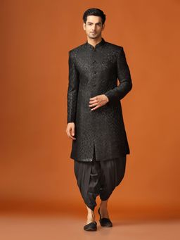 KISAH - Men Shinny Black Sherwani Dhoti (Set of 2)