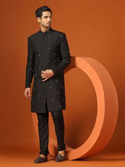 KISAH - Men Black Sherwani Trouser (Set of 2)
