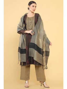 Soch - Women Brown Embroidered Dress Material (Set of 3)
