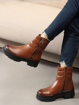 Carlton London - Tan Solid Mid Top Women Chunky Boots