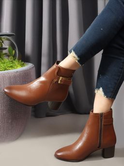 Carlton London - Tan Solid Mid Top Women Buckle Boots