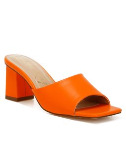 London Rag - Faux Leather Block Orange Sandal Heels