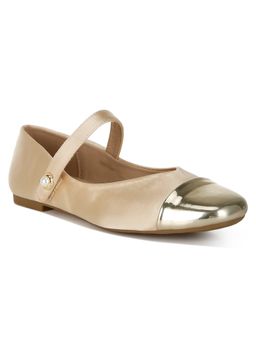 London Rag - Square Toe Cap Satin Mary Jane Gold Ballerina