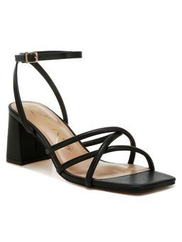 London Rag - Low Block Heel Strappy Black Sandal Heels