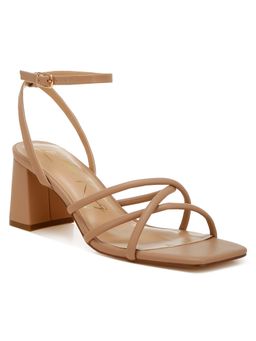 London Rag - Low Block Heel Strappy Brown Sandal Heels