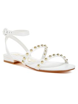 London Rag - Studded Ankle Strap Flat White Sandals