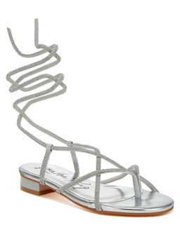 London Rag - Rhinestone Embellished Lace-Up Silver Sandals