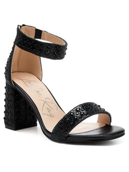 London Rag - Rhinestones and Sequins Block Black Sandal Heels