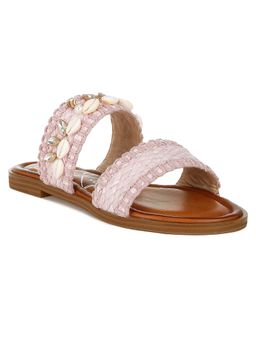 London Rag - Shell and Diamante Slip On Pink Flats