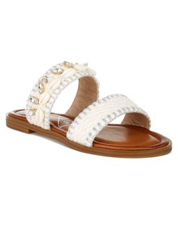 London Rag - Shell and Diamante Slip On White Flats
