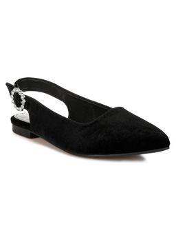 London Rag - Velvet Slingback Flat Black Mule Heels