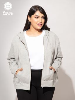 Twenty Dresses by Nykaa Fashion - Curve Grey Solid Comfort Fit Basics Hoodie