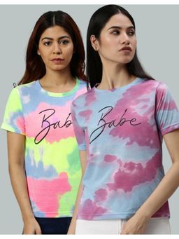 JUNEBERRY - Multicolour Tie & Dye Printed T-Shirt for Women (Pack of 2)