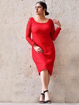 Sundarii - Red Dhai Akshar Straight Cut Dress