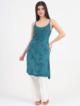 The Chikan Label - Green Women Embroidered Georgette Chikankari Kurta