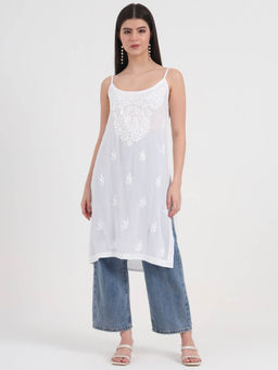 The Chikan Label - White Women Embroidered Georgette Chikankari Kurta
