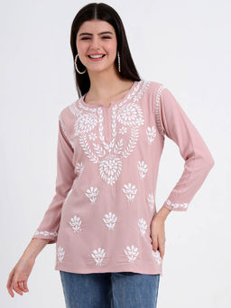 The Chikan Label - Nude Hand Embroidered Lucknowi Chikankari Kurti
