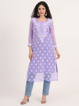 The Chikan Label - Lavender Women Embroidered Georgette Chikankari Kurta with Inner