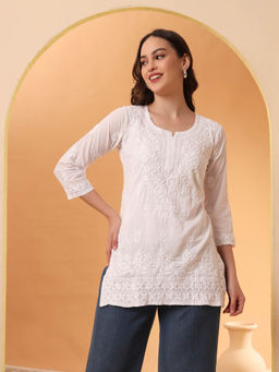 The Chikan Label - White Hand Embroidered Lucknowi Chikankari Kurti