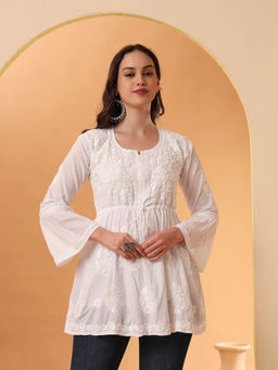 The Chikan Label - White Hand Embroidered Lucknowi Chikankari Peplum Kurti