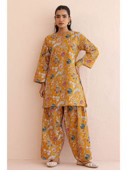 KURTISM - Mustard Floral Printed Kurta and Salwar