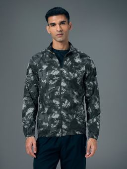 Technosport - Grey Men Printed Slim Fit Mock Neck Sports Jacket with Ts Flexi