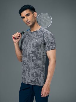 Technosport - Men Grey Slim Fit Half Sleeves Sports T-Shirt