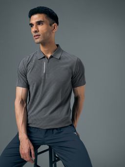 Technosport - Men Grey Jacquard Slim Fit Polo T-Shirt