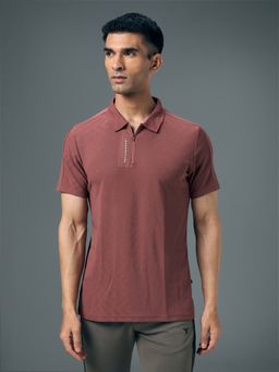 Technosport - Men Rust Jacquard Slim Fit Polo T-Shirt