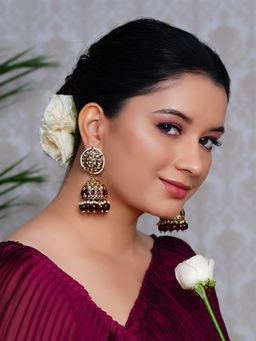 Designbox - Traditional Jhumka with Maroon Stones