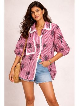 WE'AVE BY SHUBHKARI - Maroon Striped Palm Shirt