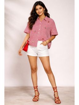WE'AVE BY SHUBHKARI - Maroon Striped Mirror Work Shirt