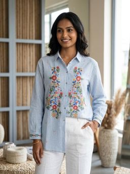 WE'AVE BY SHUBHKARI - Wildflower Spark Embroidered Blue Shirt