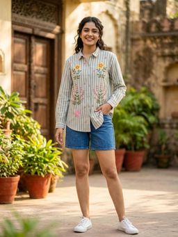 WE'AVE BY SHUBHKARI - Blossom Weave Embroidered Beige Shirt