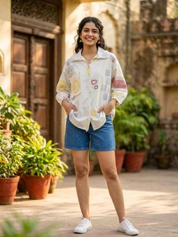 WE'AVE BY SHUBHKARI - Scribble Block Print White Shirt
