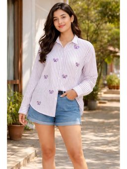 WE'AVE BY SHUBHKARI - Purple Striped Mirror Work Shirt