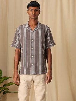 Mufti - Men Taupe Stripes Loose Fit Shirt
