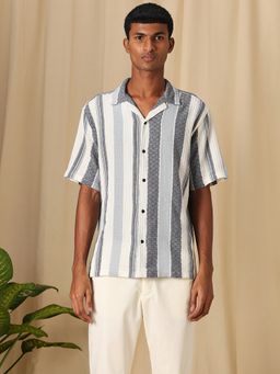 Mufti - Men White Stripes Loose Fit Shirt