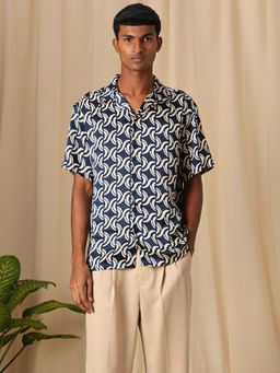 Mufti - Men Navy Blue Geometric Loose Fit Shirt