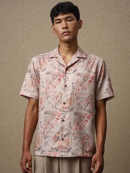 Mufti - Men Beige Abstract Loose Fit Shirt