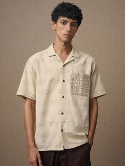 Mufti - Men Beige Embroidered Loose Fit Shirt