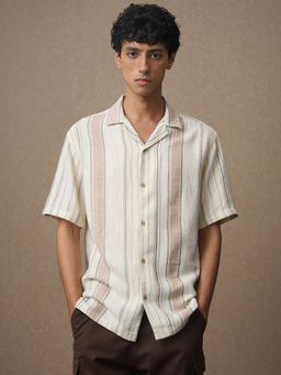 Mufti - Men Off White Stripes Loose Fit Shirt