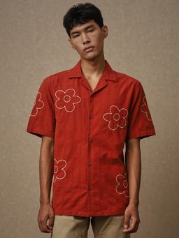 Mufti - Men Rust Floral Loose Fit Shirt